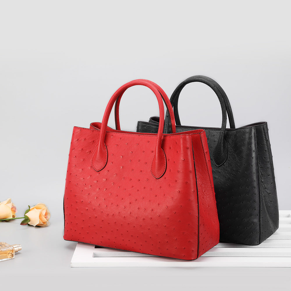 Ostrich leather women's bag genuine leather bag fashion trend large capacity leather tote bag