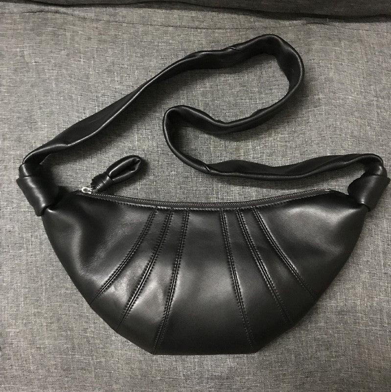 Retro women's cowhide bag Genuine leather stylish shoulder bag Women's croissant crossbody bag