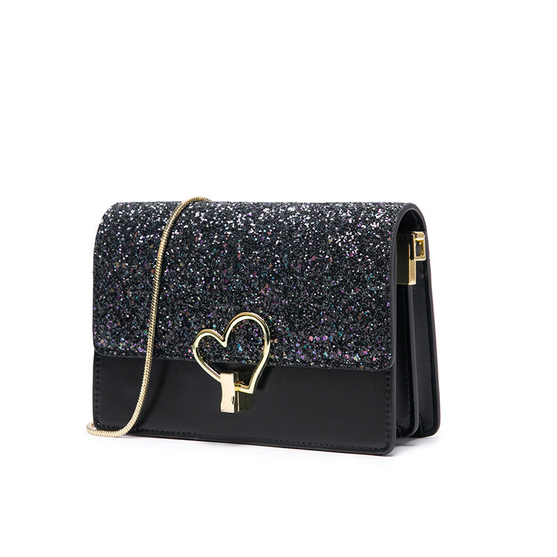 Ladies genuine leather fashionable chain bag sequin romantic starry sky bag shoulder bag