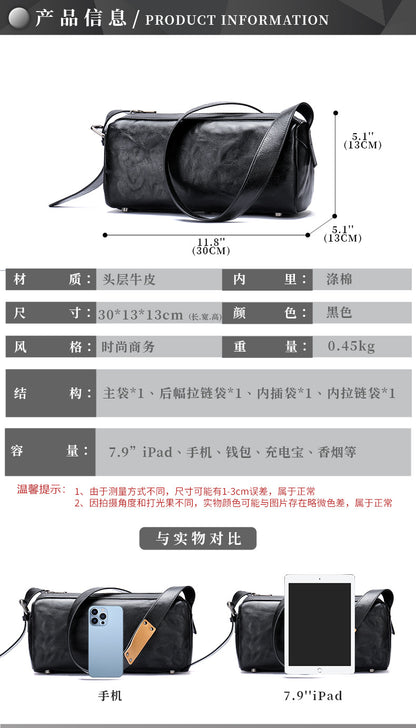 Men's Shoulder Bag Made of Genuine Cowskin Leather with Hand-held Crest High Quality Luxury Fashion Crossbody Bag for Men 