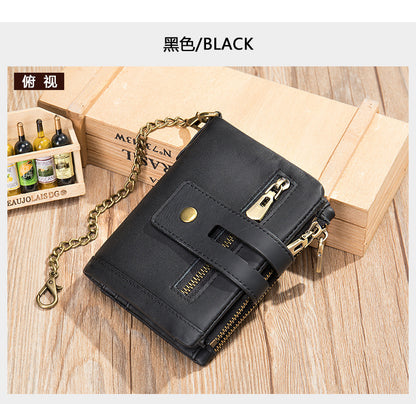 Men's short wallet made of genuine cowhide leather with multi-functional zipper and card bag wallet for men 