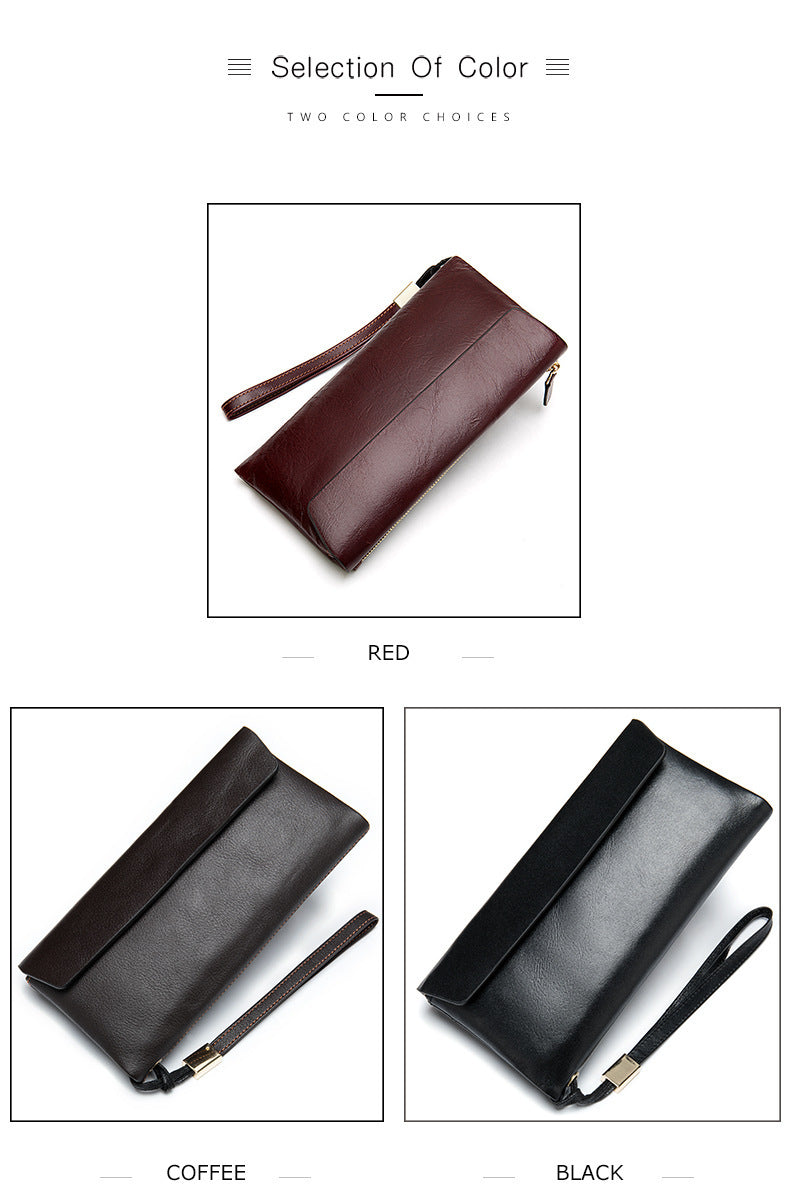 Men's Long Wallet Retro Genuine Cowhide Leather Large Capacity Card Holder RFID Anti-Theft Business Clutch Bag 