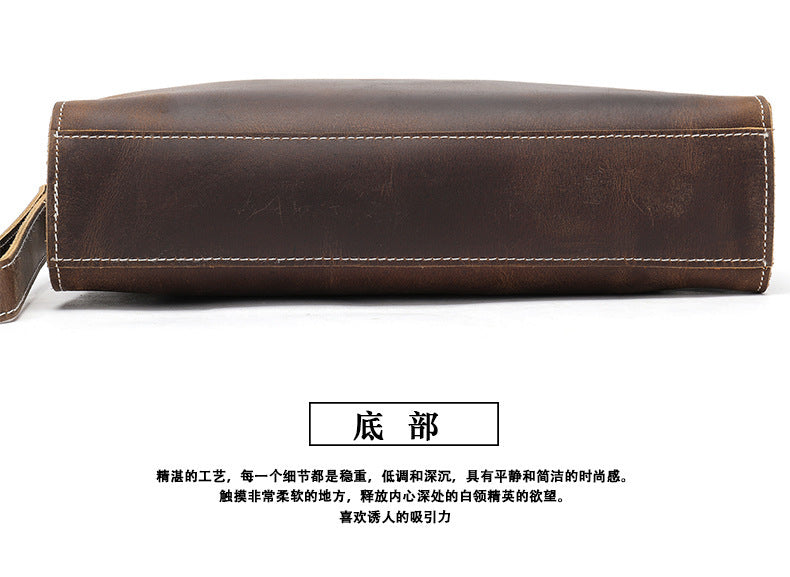Men's Clutch Bag Cow Leather Crazy Horse Vintage Men's Handbag 
