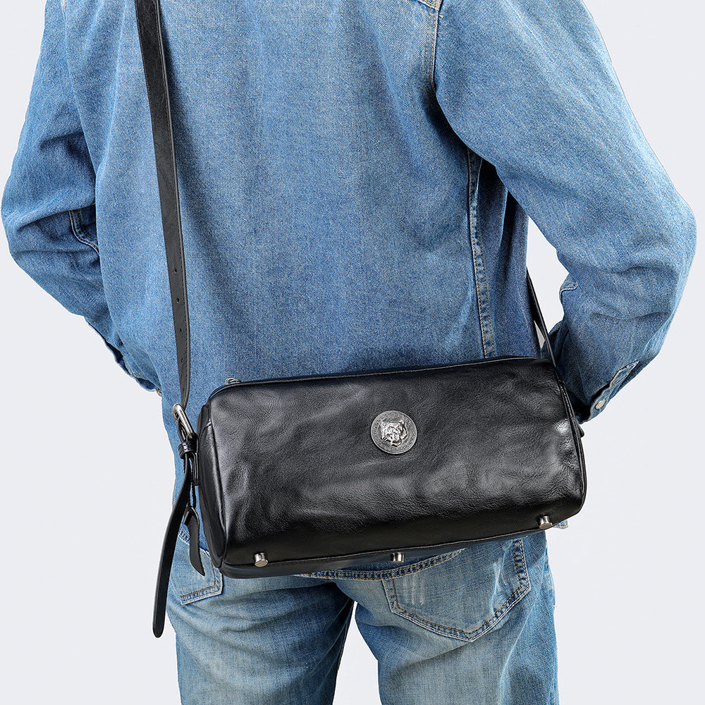 Men's Shoulder Bag Made of Genuine Cowskin Leather with Hand-held Crest High Quality Luxury Fashion Crossbody Bag for Men 