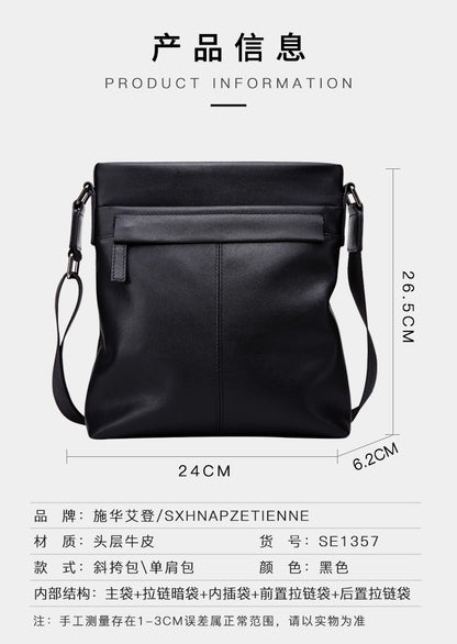 Men's Shoulder Bag Genuine Cow Leather Business Casual Korean Fashion Crossbody Bag for Men 