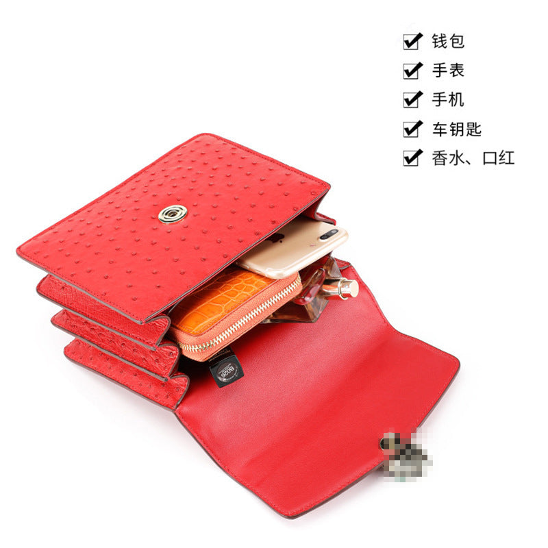 Ostrich leather handbag casual all-in-one shoulder bag can cross the chain bag diagonally