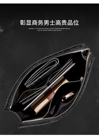 Siamese crocodile skin men's handbag genuine leather large capacity casual business men's bag 