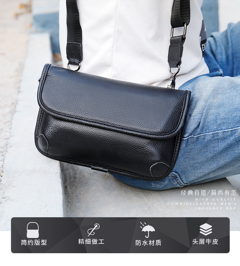 Men's Shoulder Bag Genuine Cowhide Leather Simple Fashion Men's Crossbody Bag 