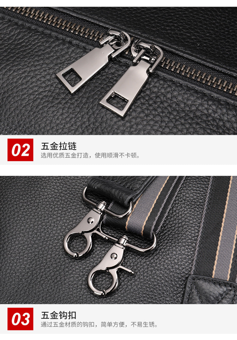 Men's Fitness Bag Genuine Cowhide Leather Dry/Wet Separate Short-distance Luggage Bag Men's Travel Bag Shoulder Bag 