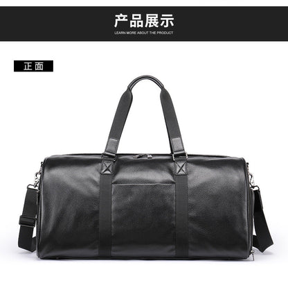 Men's Fitness Bag Genuine Cowhide Leather Dry/Wet Separate Short-distance Luggage Bag Men's Travel Bag Shoulder Bag 