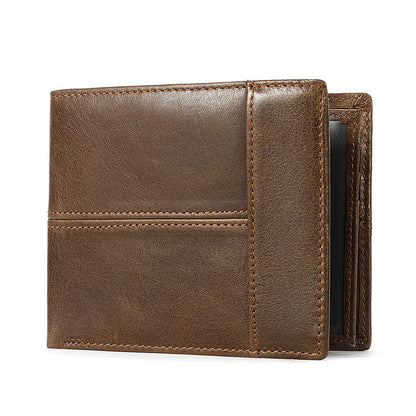 Men's short wallet cowhide thin rfid anti-theft business men's wallet 