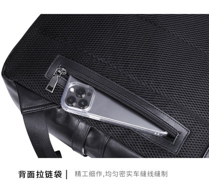 Men's backpack, genuine cowhide leather, casual business, travel fashion, waterproof, large capacity, double shoulder backpack 