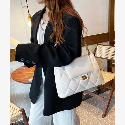 Ladies bag check chain bag genuine leather commuting large capacity shoulder bag tote bag