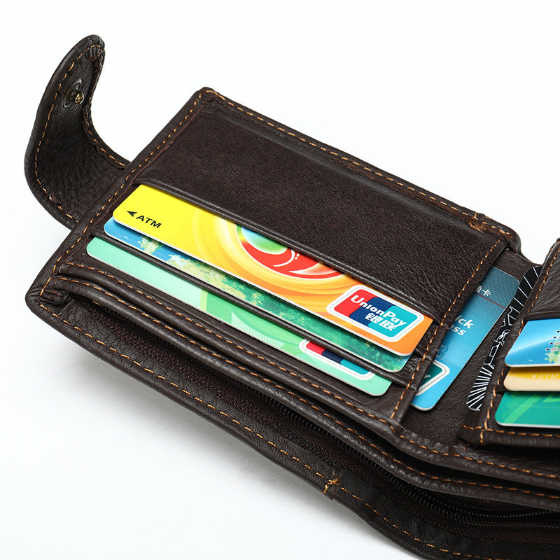 Men's Short Wallet Made of Genuine Cowhide Leather Retro Multifunctional Men's Card Bag Wallet 
