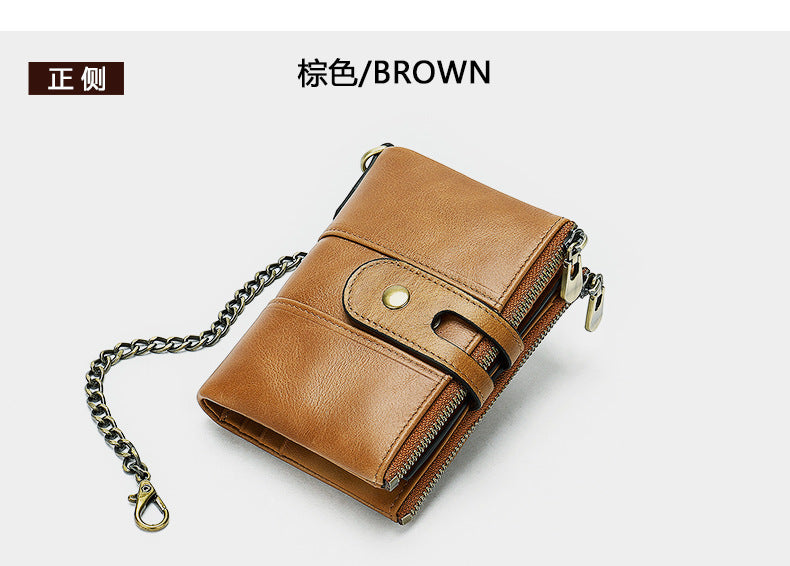 Men's short wallet genuine cowhide leather retro RFID anti-theft card bag 