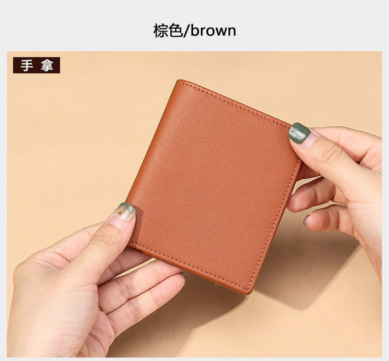 Men's short wallet genuine cowhide leather bi-fold retro card bag men's wallet 
