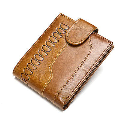 Men's Short Wallet Made of Genuine Cowhide Leather Retro Multifunctional Men's Card Bag Wallet 
