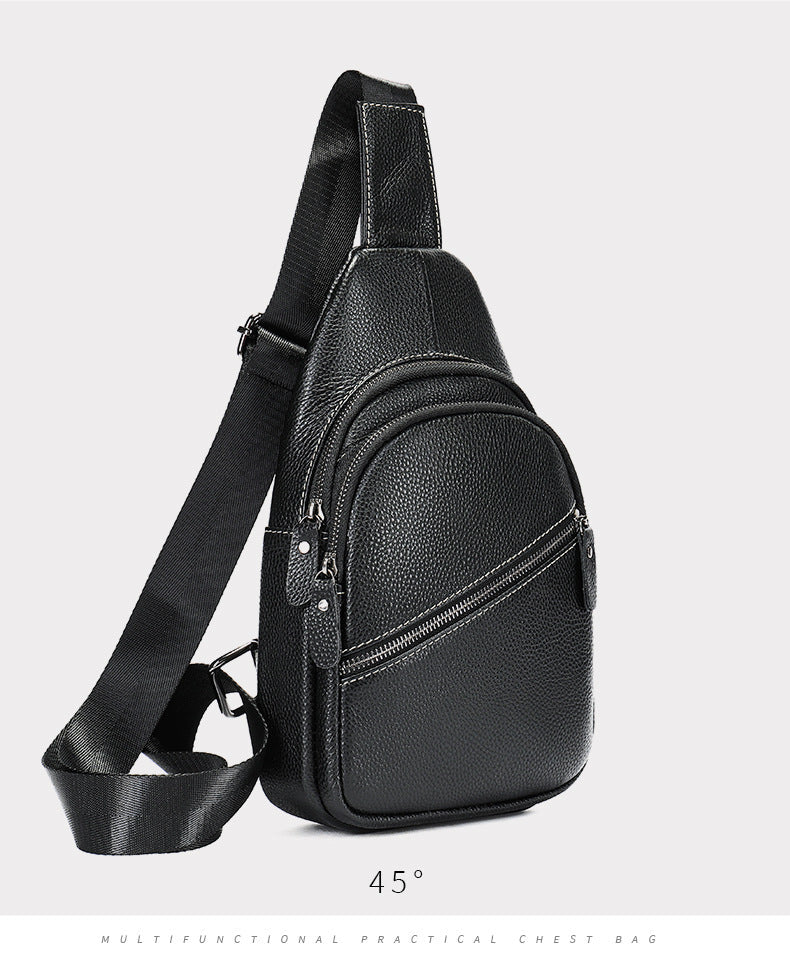Men's Bust Bag Genuine Cowhide Leather Casual Fashion Men's Crossbody Bag Shoulder Bag 