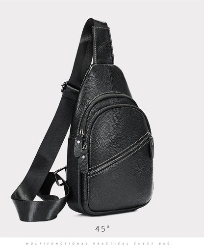 Men's Bust Bag Genuine Cowhide Leather Casual Fashion Men's Crossbody Bag Shoulder Bag 