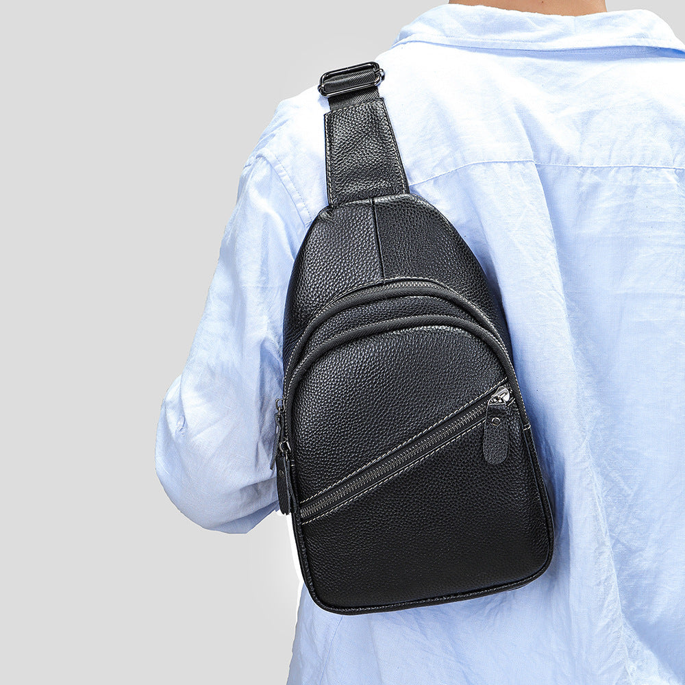 Men's Bust Bag Genuine Cowhide Leather Casual Fashion Men's Crossbody Bag Shoulder Bag 