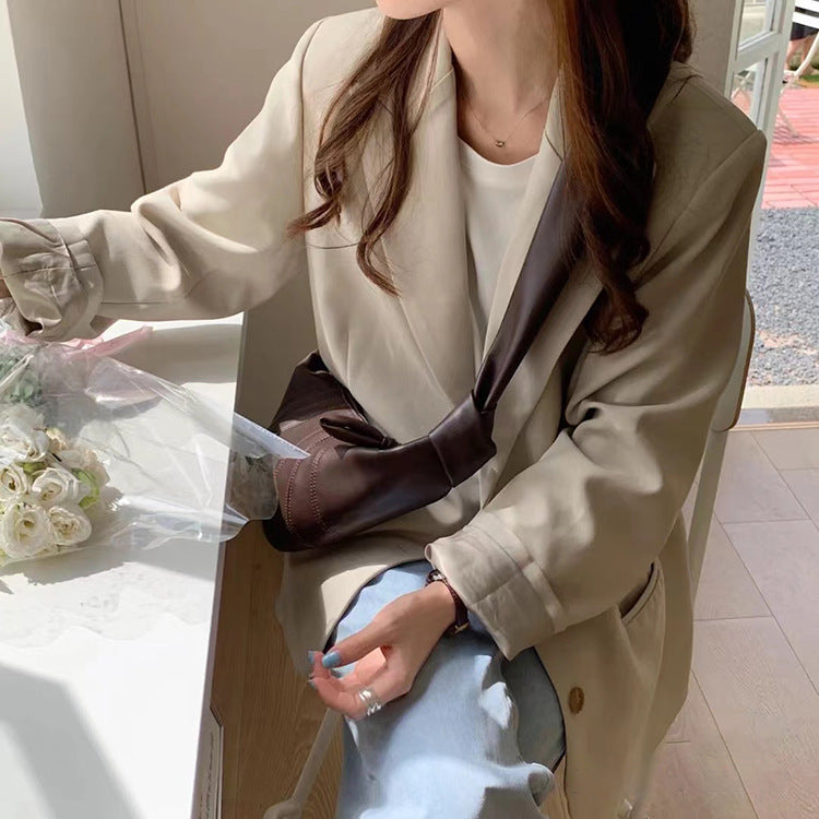 Retro women's cowhide bag Genuine leather stylish shoulder bag Women's croissant crossbody bag
