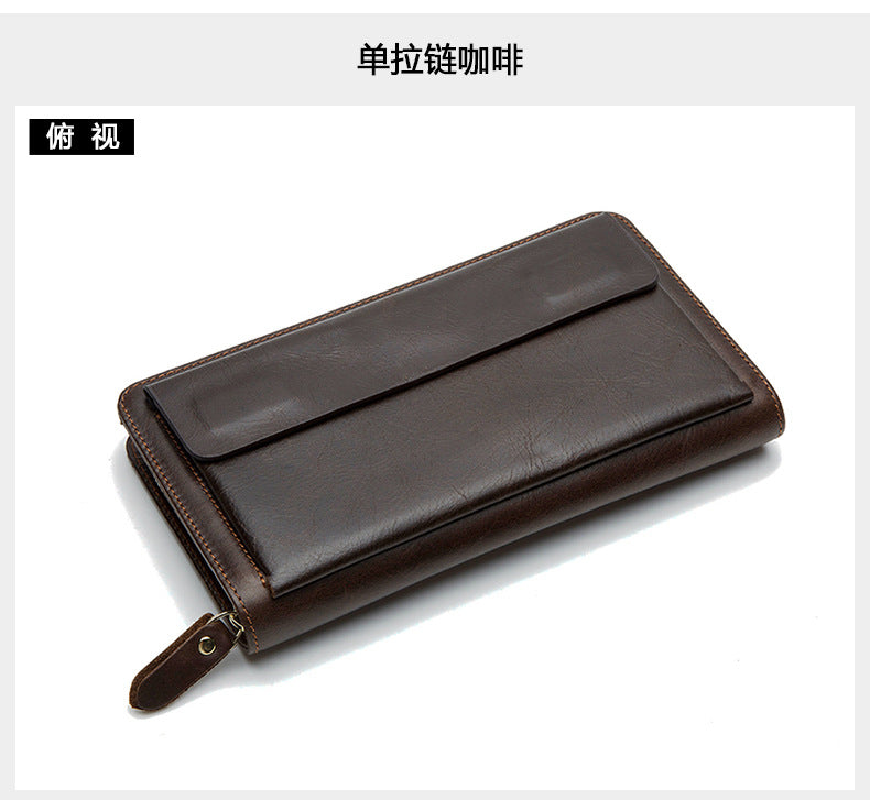 Men's Clutch Bag Genuine Cowhide Leather Wallet Card Holder Business Large Capacity Long Wallet Men's Handbag 