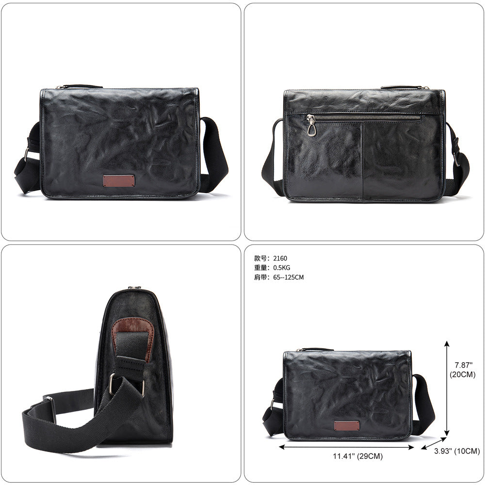 Men's Shoulder Bag Genuine Cowhide Leather Fashion Hand-held Crossbody Bag for Men 