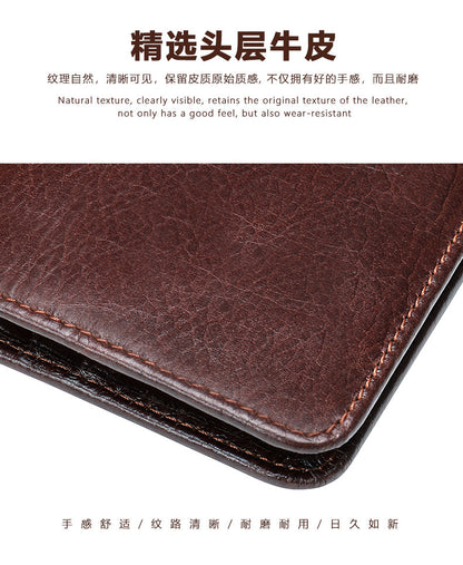Men's short wallet, portable, compact, genuine cowhide leather, retro commuting fashion, card bag wallet for men 