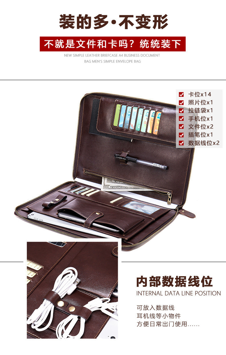 Men's Large Capacity Retro Crazy Horse Clutch Bag Long Wallet Card Holder Multifunctional Men's Handbag 