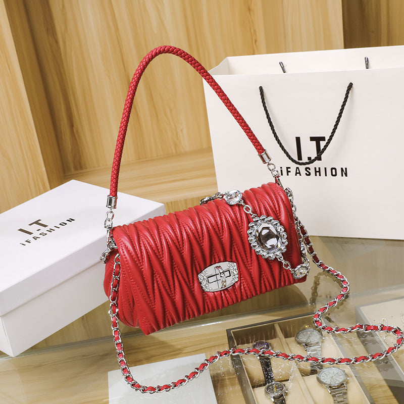 Women's Chain Pleated Bag Fashion Trend Crossbody Underarm Bag Simple
