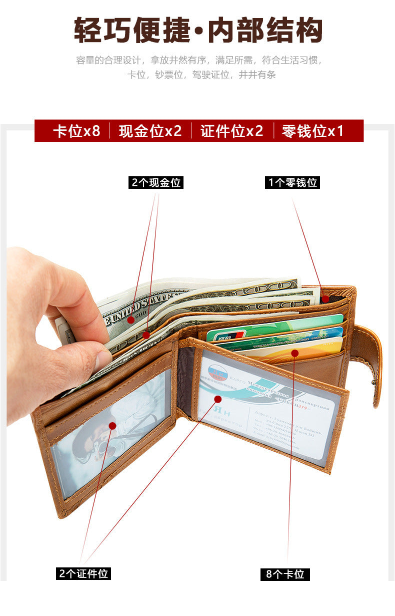 Men's Short Wallet Business Genuine Cowhide Leather Coin Purse Card Bag Men's Wallet 