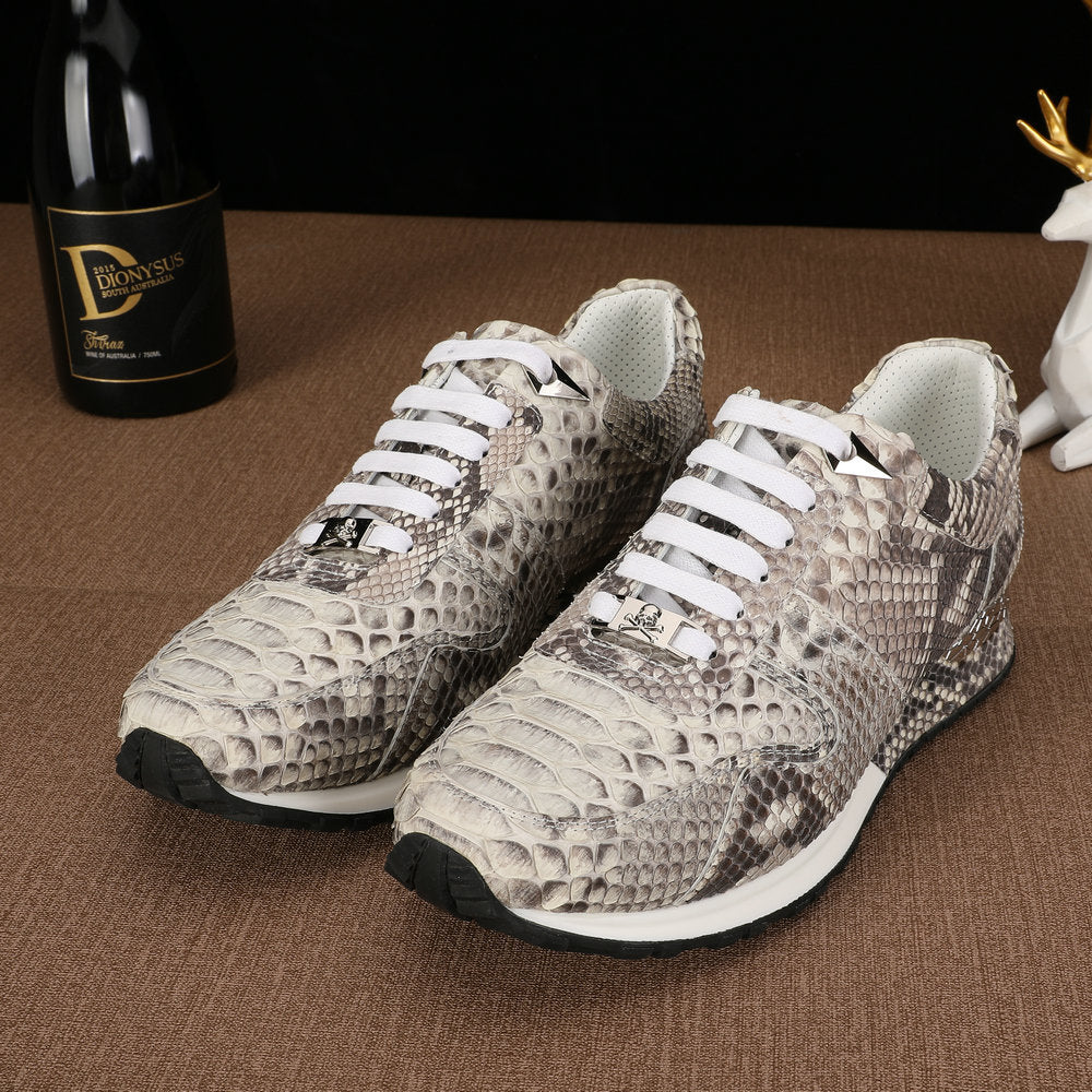 Python Skin Genuine Leather Men's Sneakers Sports Casual Shoes Wear-resistant Breathable Men Shoes 
