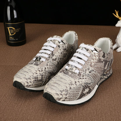 Python Skin Genuine Leather Men's Sneakers Sports Casual Shoes Wear-resistant Breathable Men Shoes 