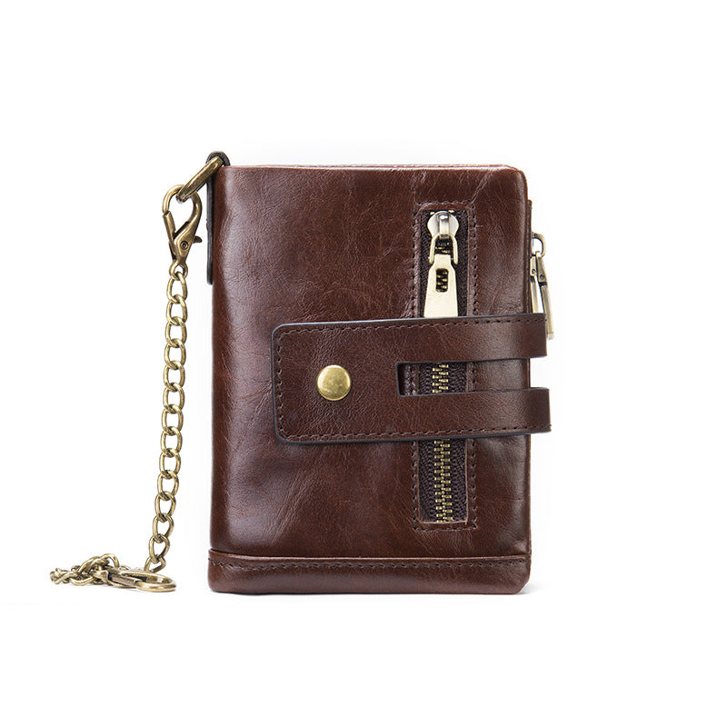 Men's short wallet made of genuine cowhide leather with multi-functional zipper and card bag wallet for men 