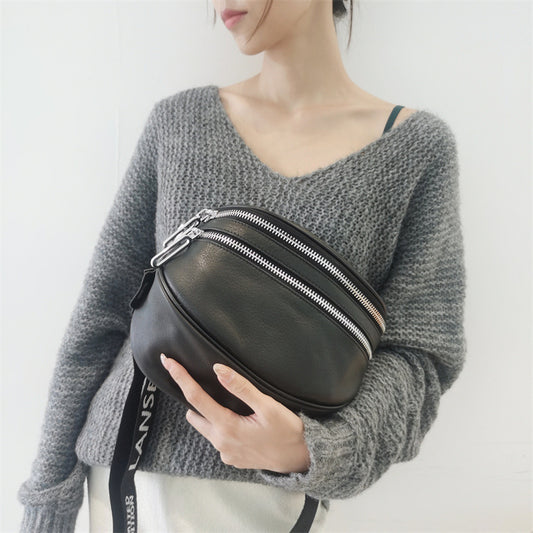 Zipper Fashion Cowhide Shoulder Bag Genuine Leather Women Bags Shoulder Bag Goes With Anything