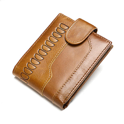 Men's Short Wallet Made of Genuine Cowhide Leather Retro Multifunctional Men's Card Bag Wallet 