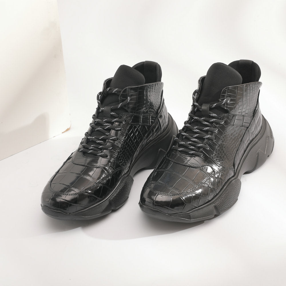 Crocodile Belly Skin Men's Short Boots Fashion Casual Platform Shoes Men's Shoes 