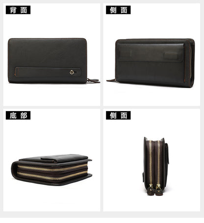 Men's Clutch Bag Genuine Cowhide Leather Wallet Card Holder Business Large Capacity Long Wallet Men's Handbag 