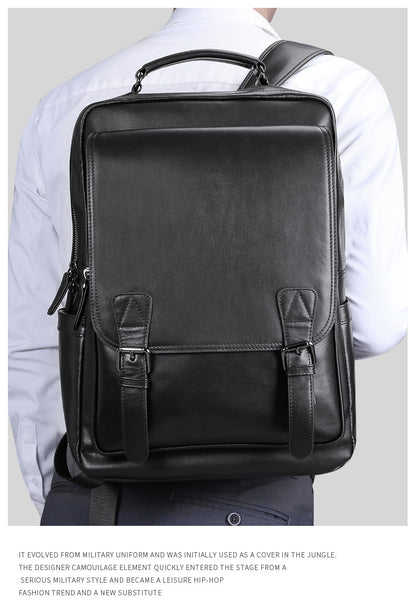 Men's backpack, genuine cowhide leather, casual business, travel fashion, waterproof, large capacity, double shoulder backpack 
