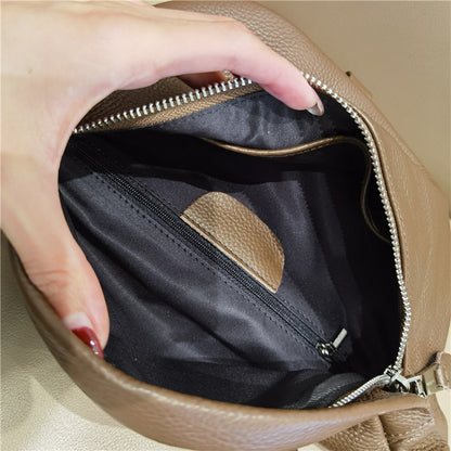 Cowhide nylon body bag fashionable simple shoulder bag zipper chain bag