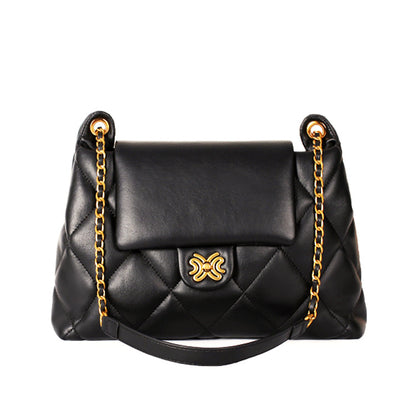 Ladies bag check chain bag genuine leather commuting large capacity shoulder bag tote bag