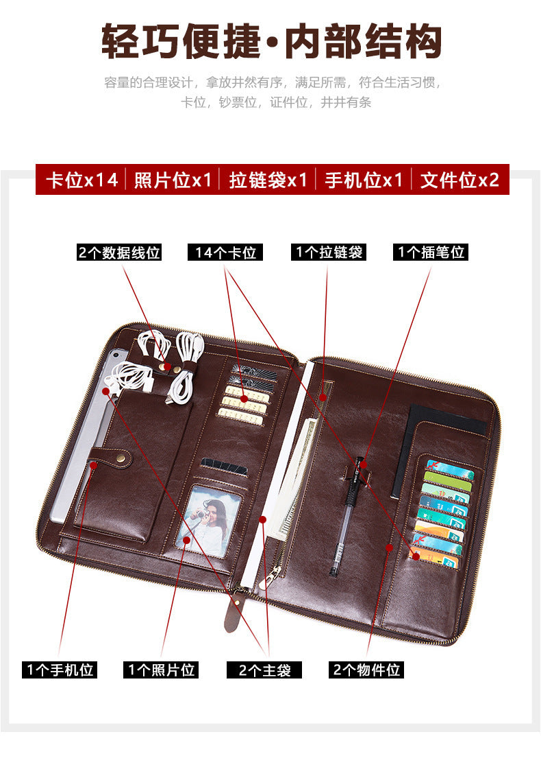 Men's Large Capacity Retro Crazy Horse Clutch Bag Long Wallet Card Holder Multifunctional Men's Handbag 
