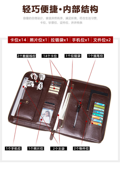 Men's Large Capacity Retro Crazy Horse Clutch Bag Long Wallet Card Holder Multifunctional Men's Handbag 