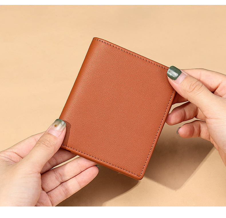 Men's short wallet genuine cowhide leather bi-fold retro card bag men's wallet 