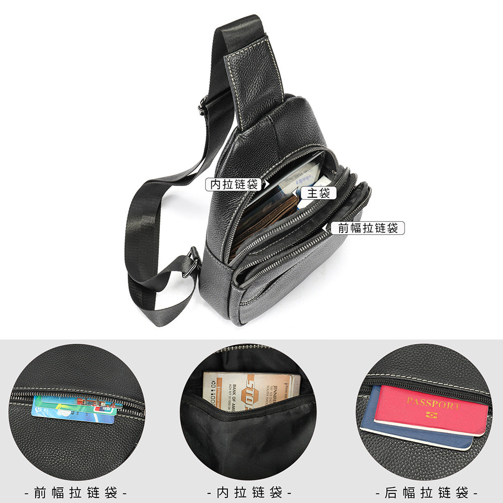 Men's Bust Bag Genuine Cowhide Leather Casual Fashion Men's Crossbody Bag Shoulder Bag 