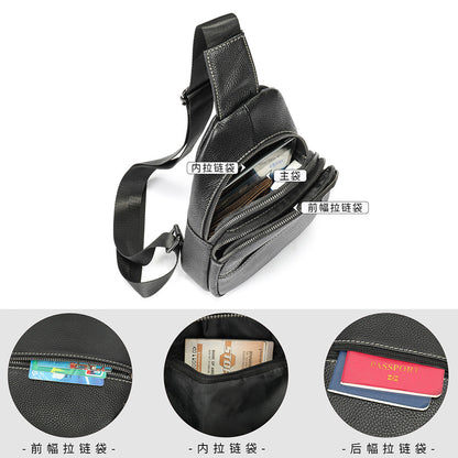 Men's Bust Bag Genuine Cowhide Leather Casual Fashion Men's Crossbody Bag Shoulder Bag 