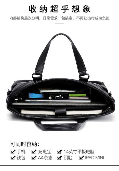 Men's Handbag Genuine Cowhide Leather Computer Bag Casual Business Briefcase Crossbody Bag 
