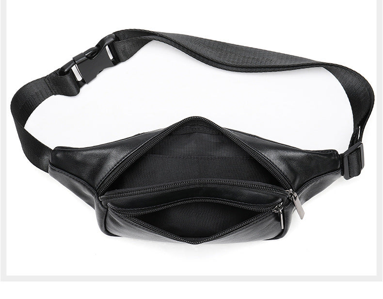 Men's Waist Bag Genuine Sheepskin Leather Simple Retro Waterproof Crossbody Bust Bag 