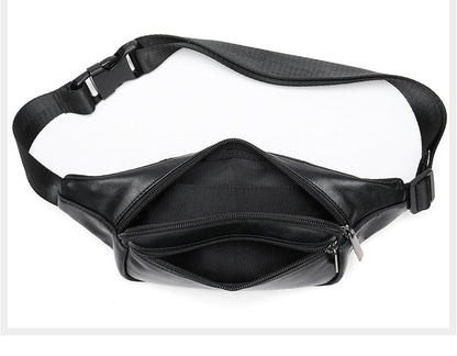 Men's Waist Bag Genuine Sheepskin Leather Simple Retro Waterproof Crossbody Bust Bag 