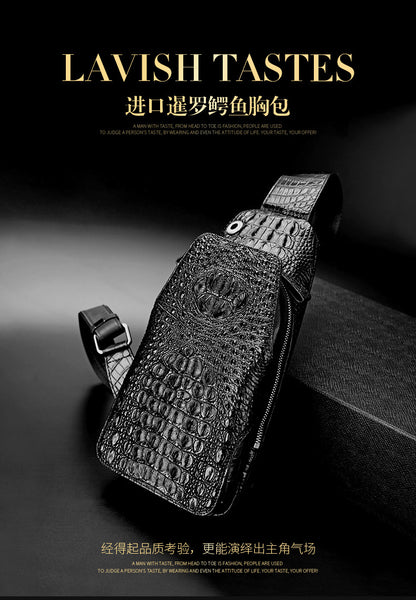 Crocodile bone skin bust bag genuine leather men's bag casual luxury crossbody bag 